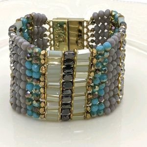 Nakamol Crystal Beaded Gold Wide Bracelet Mag.